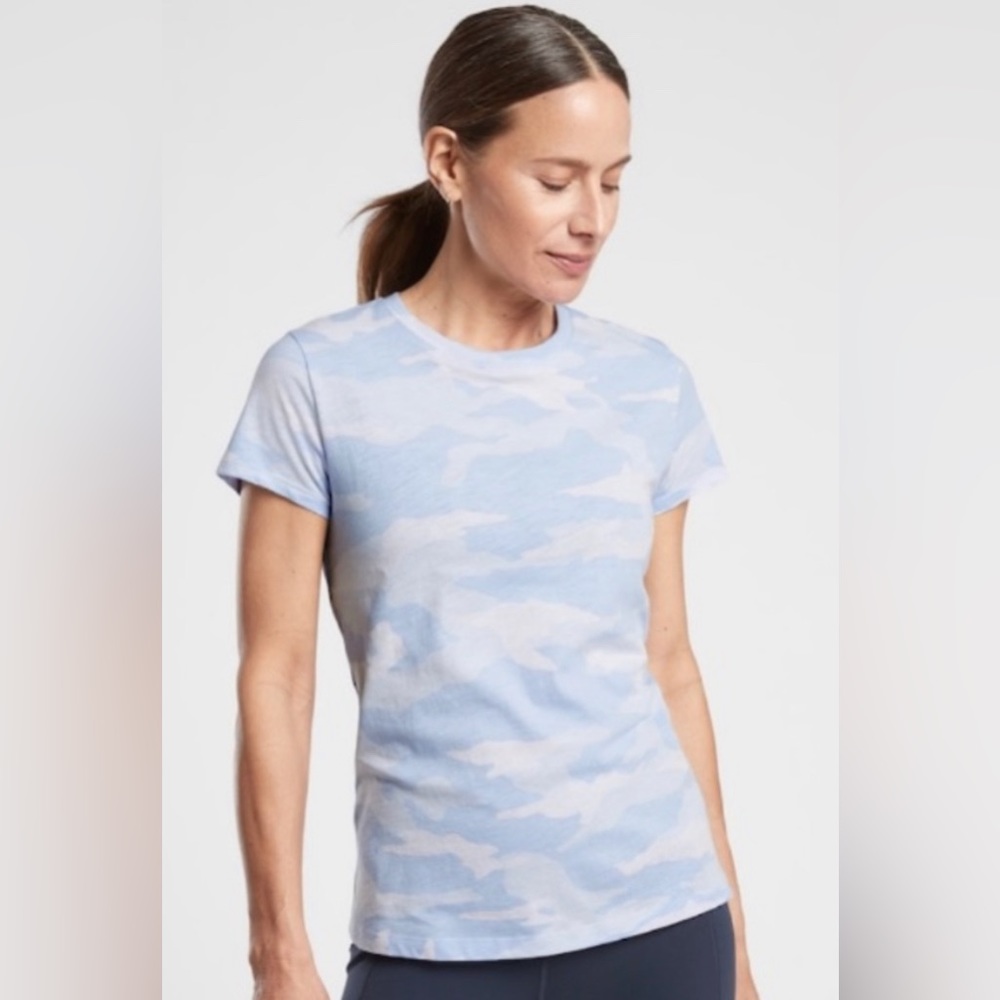 Athleta Organic Daily Blue Camo Crew